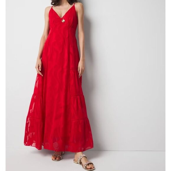 NWT WHBM White House Black Market Red Flamenco Chiffon Burnout Maxi Dress 12 - Picture 1 of 8